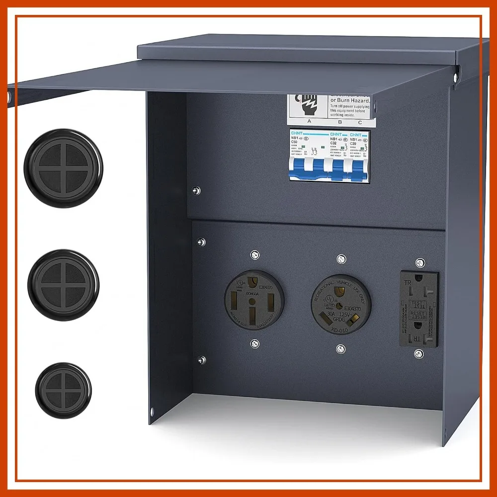 Temporary Power Outlet Panel, Weatherproof Prewired RV Electrical Box with 20/30/50 Amp Receptacles for Camper Trailer
Temporary Power Outlet Panel, Weatherproof Prewired RV Electrical Box with 20/30/50 Amp Receptacles for Camper Trailer
