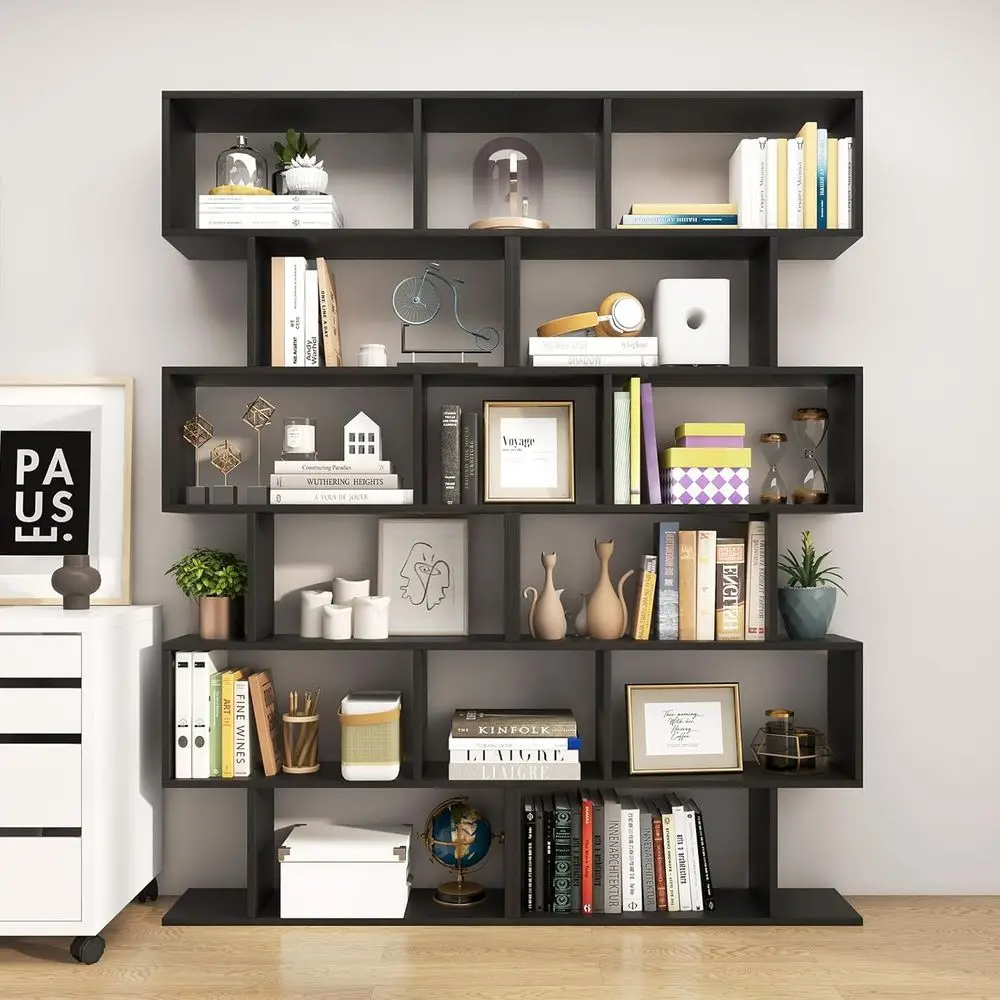 6-Tier S-Shaped Wooden Bookcase, 31.5L x 9W x 75H, with Anti-Toppling Feature, Room Divider and Living Room Decor
6-Tier S-Shaped Wooden Bookcase, 31.5L x 9W x 75H, with Anti-Toppling Feature, Room Divider and Living Room Decor