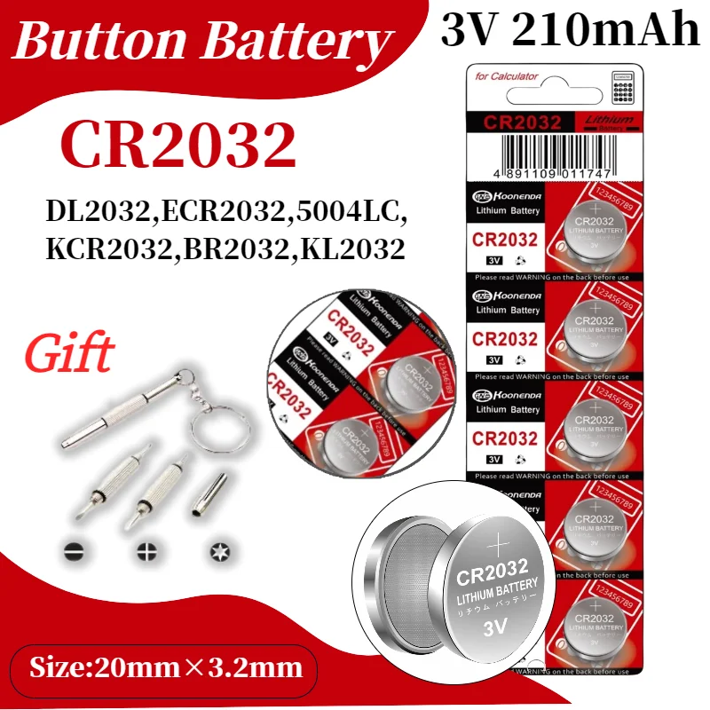 CR2032 Lithium Battery 3V Coin Cell for AirTag Key FOBs Calculators Watches Car Keys Thermometers Toys CR 2032 Button Battery
CR2032 Lithium Battery 3V Coin Cell for AirTag Key FOBs Calculators Watches Car Keys Thermometers Toys CR 2032 Button Battery