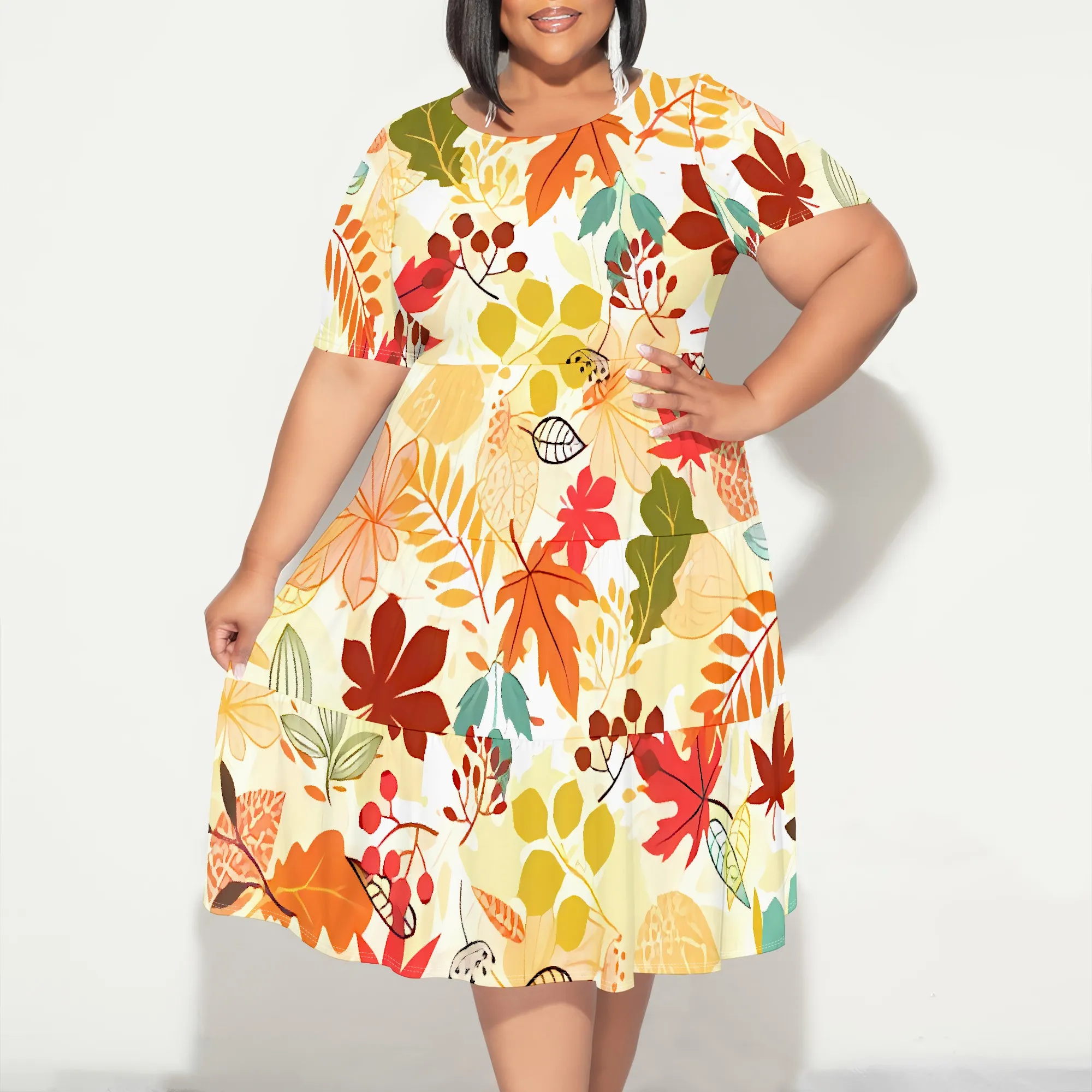 Plus Size Fall Leaf Print Short Sleeve Midi Dress for Women Thanksgiving Autumn Fashion
Plus Size Fall Leaf Print Short Sleeve Midi Dress for Women Thanksgiving Autumn Fashion