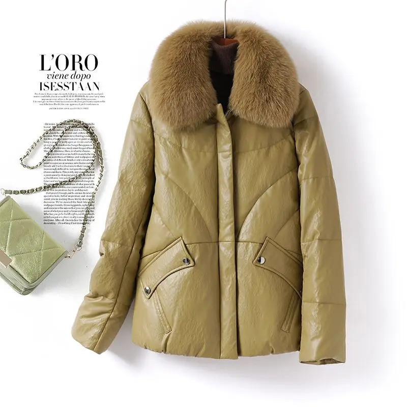 Women's Short Style Leather Down Jacket Winter New Fox Fur Neck Thickened 90 White Duck Down Solid Color Versatile Coat
Women's Short Style Leather Down Jacket Winter New Fox Fur Neck Thickened 90 White Duck Down Solid Color Versatile Coat