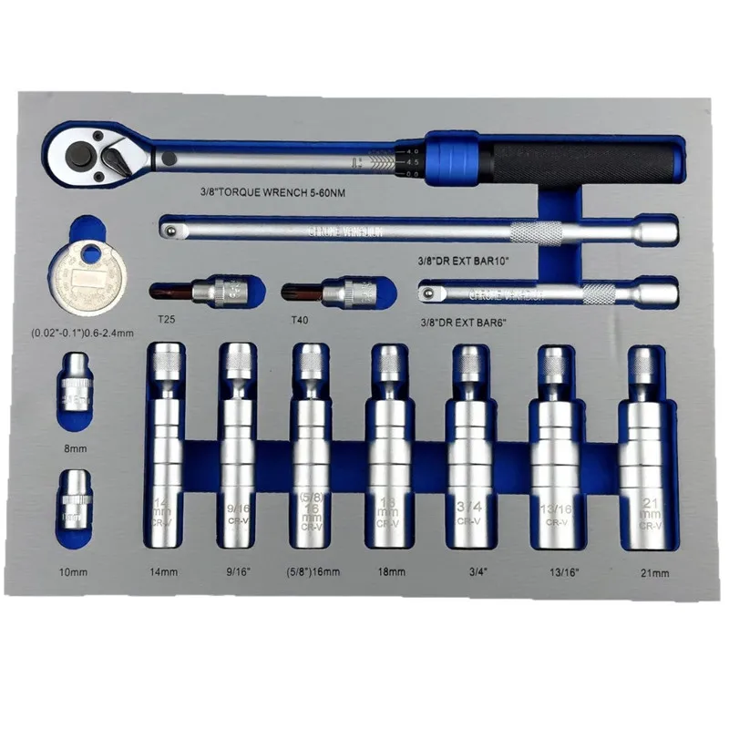 15 pieces of professional adjustable torque wrench spark plug socket set CR-V material EVA packaging
15 pieces of professional adjustable torque wrench spark plug socket set CR-V material EVA packaging