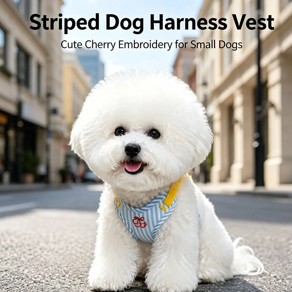 Striped Dog Harness & 1.5M Leash Set, Cute Cherry Embroidery Pet Chest Harness, Adjustable No-Pull Walking Halter
Striped Dog Harness & 1.5M Leash Set, Cute Cherry Embroidery Pet Chest Harness, Adjustable No-Pull Walking Halter