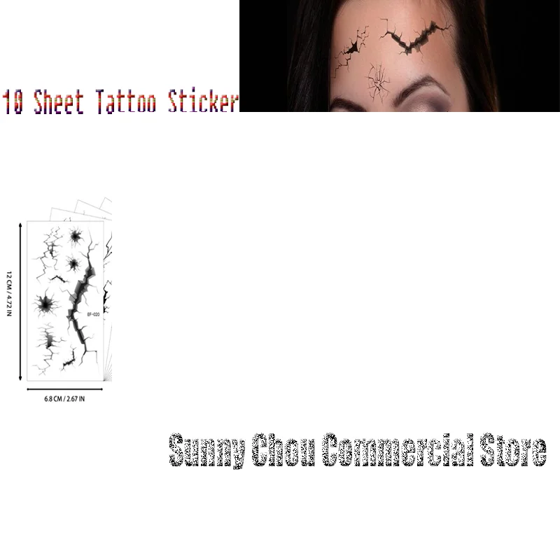 10-листная наклейка для лица с трещинами на Хэллоуин, паутина, временные татуировки, черный ужас, макияж для тела, забавная водонепроницаемая татуировка, наклейка
10-листная наклейка для лица с трещинами на Хэллоуин, паутина, временные татуировки, черный ужас, макияж для тела, забавная водонепроницаемая татуировка, наклейка