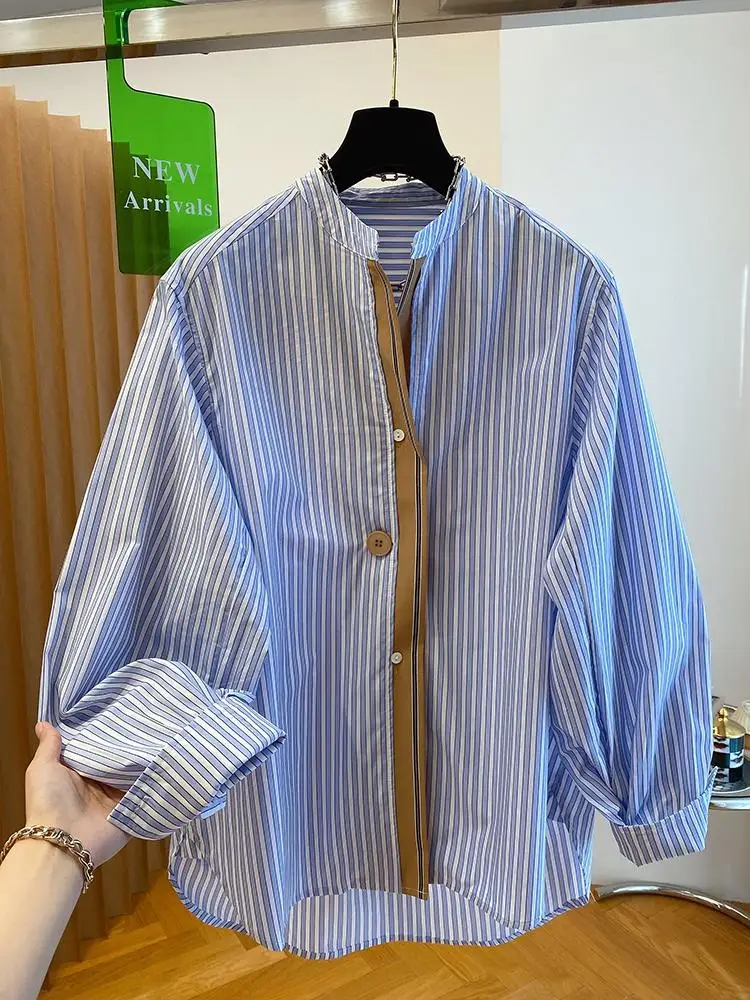 Blue Striped Loose Long Sve Women's irt Spring Autumn Faion Design Versatile Casual Mood Top Original Design
Blue Striped Loose Long Sve Women's irt Spring Autumn Faion Design Versatile Casual Mood Top Original Design