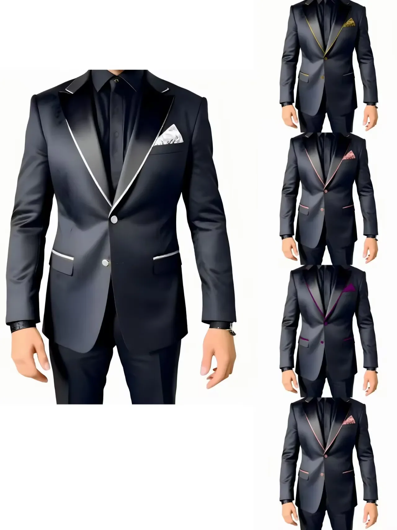 Trajes de hombre de 2 piezas, textura negra de lujo con chaqueta con acento dorado satinado, conjunto de pantalones, atuendo de
Trajes de hombre de 2 piezas, textura negra de lujo con chaqueta con acento dorado satinado, conjunto de pantalones, atuendo de