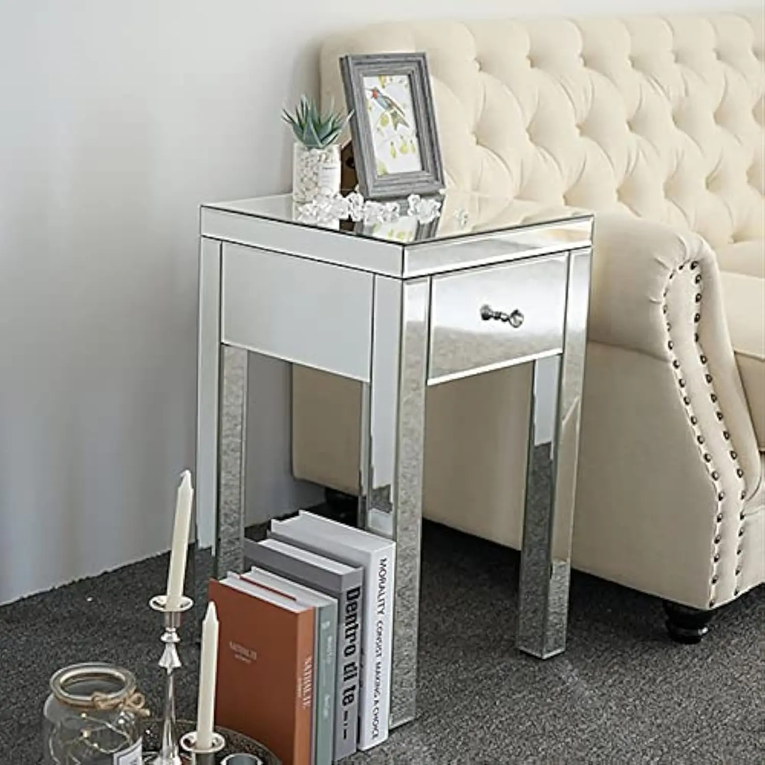 25'' Modern Small 1 Drawer Mirrored Nightstand Bedside Table for Living Room, Bedroom, Office, White
25'' Modern Small 1 Drawer Mirrored Nightstand Bedside Table for Living Room, Bedroom, Office, White
