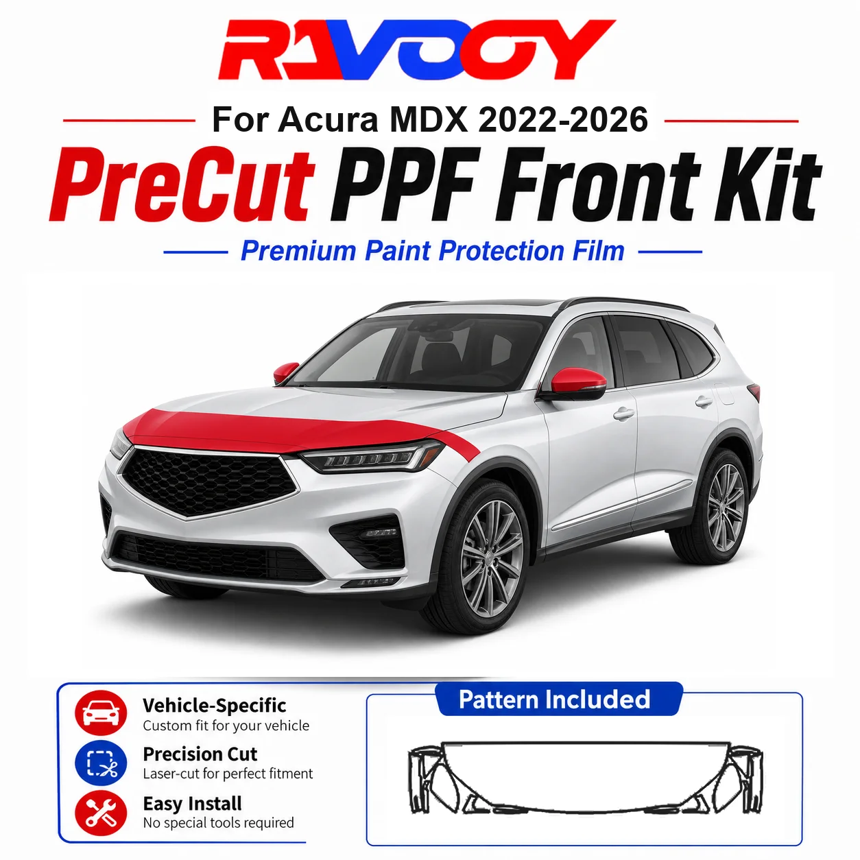 8.5mil TPU Precut PPF Kit For Acura MDX 2022-2026 - Hood, Partial Fenders & Full Mirror Set - Self-Healing Gloss Clear Bra Film
8.5mil TPU Precut PPF Kit For Acura MDX 2022-2026 - Hood, Partial Fenders & Full Mirror Set - Self-Healing Gloss Clear Bra Film