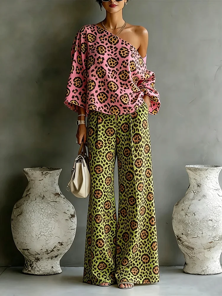 Women's Print 2-Piece Set One Shoulder Long Sleeve Top Casual Loose Wide Leg Pants Set Elegant Versatile Chic Street Outfit
Women's Print 2-Piece Set One Shoulder Long Sleeve Top Casual Loose Wide Leg Pants Set Elegant Versatile Chic Street Outfit