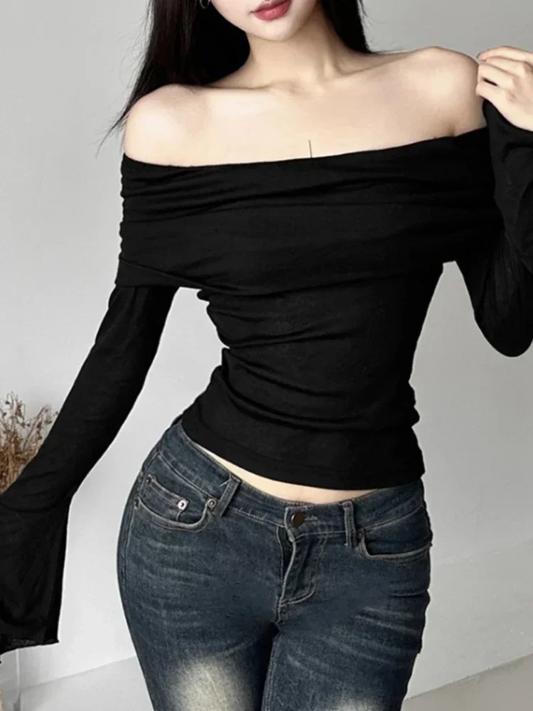 Long Sleeve Solid Casual T-Shirts Vintage Off Shoulder Sexy Cute Tshirts Y2k Aesthetic Women Translucence Tee Shirts Slash Neck
Long Sleeve Solid Casual T-Shirts Vintage Off Shoulder Sexy Cute Tshirts Y2k Aesthetic Women Translucence Tee Shirts Slash Neck