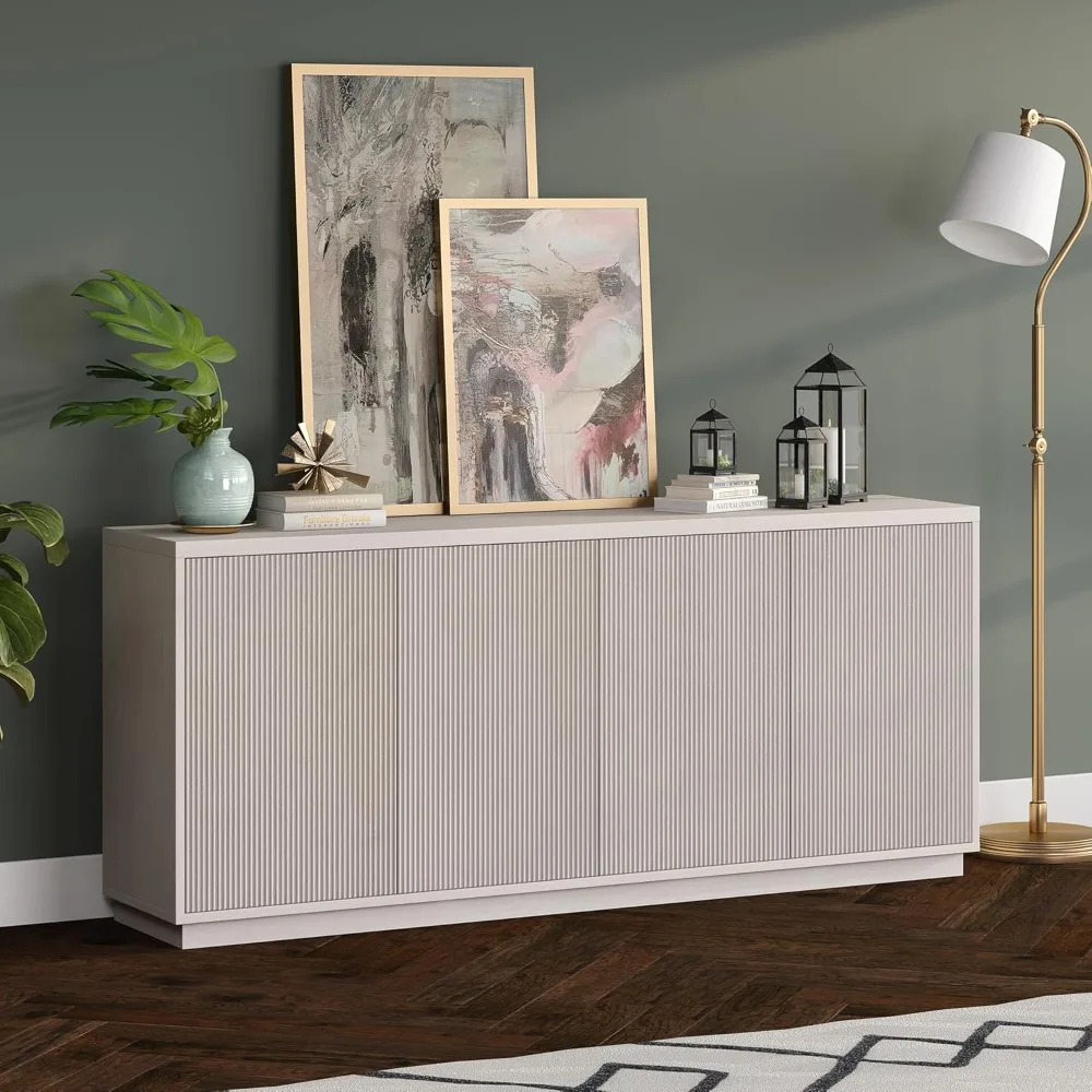 68 Fluted Sideboard Buffet Cabinet, Modern Ribbed Wooden Credenza with 4 Doors, Adjustable Shelves, and Cable
68 Fluted Sideboard Buffet Cabinet, Modern Ribbed Wooden Credenza with 4 Doors, Adjustable Shelves, and Cable