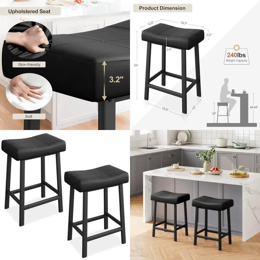 Counter Height Bar Stools Set of 2, 24 in Barstools for Kitchen Island Counter, Upholstered Padded Saddle Chairs with Curved Cu
Counter Height Bar Stools Set of 2, 24 in Barstools for Kitchen Island Counter, Upholstered Padded Saddle Chairs with Curved Cu