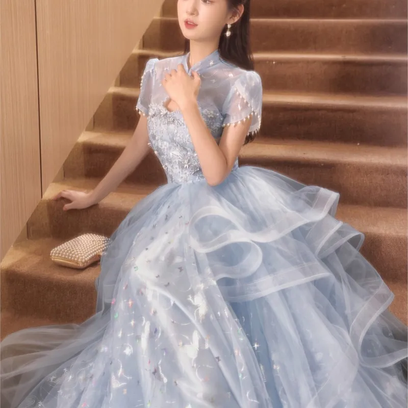 Blue light luxury niche birthday Mitzvah party banquet temperament host dress
Blue light luxury niche birthday Mitzvah party banquet temperament host dress