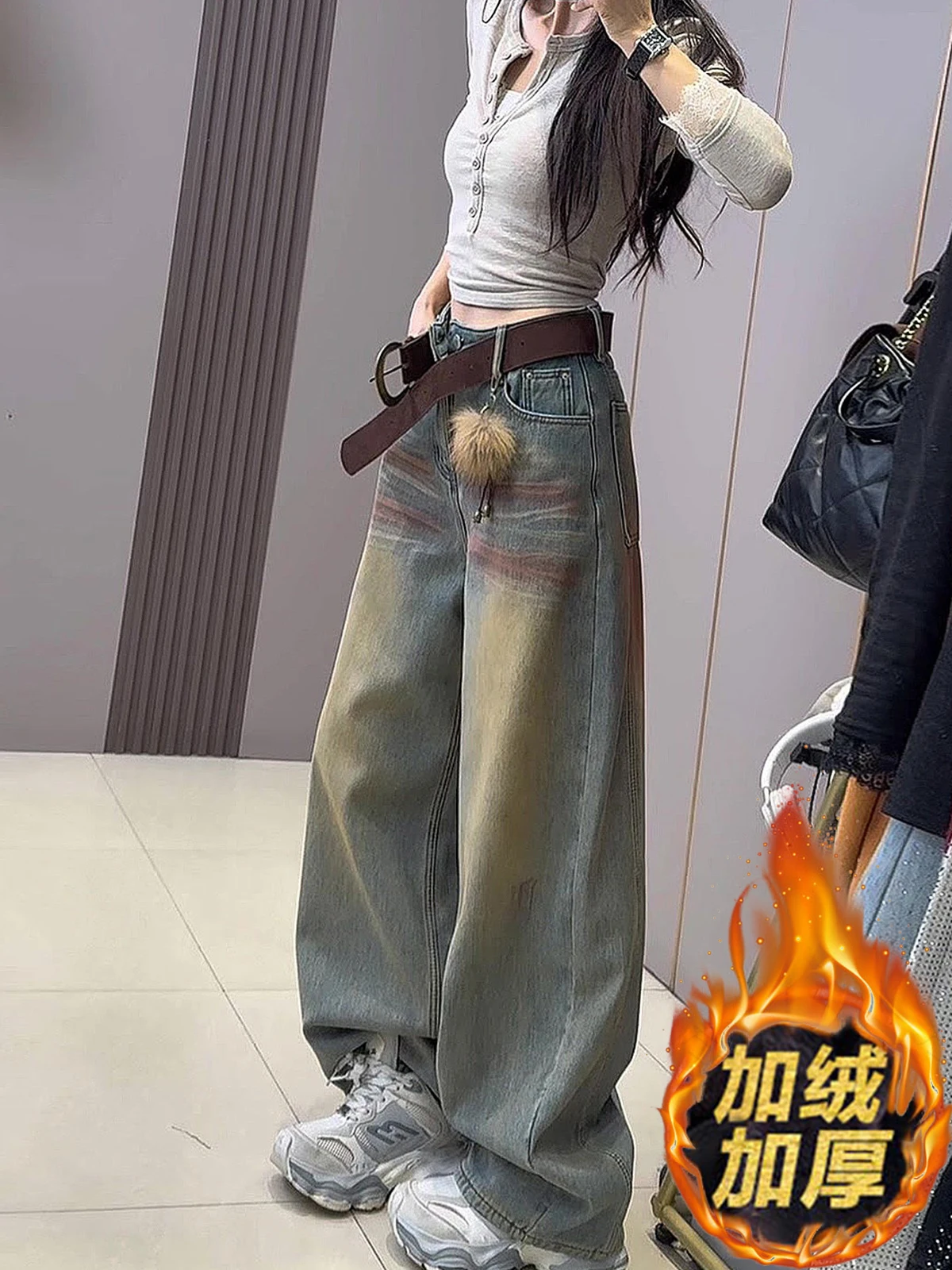 Blue Vintage Faded Wide Leg Denim Jeans Women's Thiened Fce High Waist Dra Knife Pants Spring New Arrival
Blue Vintage Faded Wide Leg Denim Jeans Women's Thiened Fce High Waist Dra Knife Pants Spring New Arrival