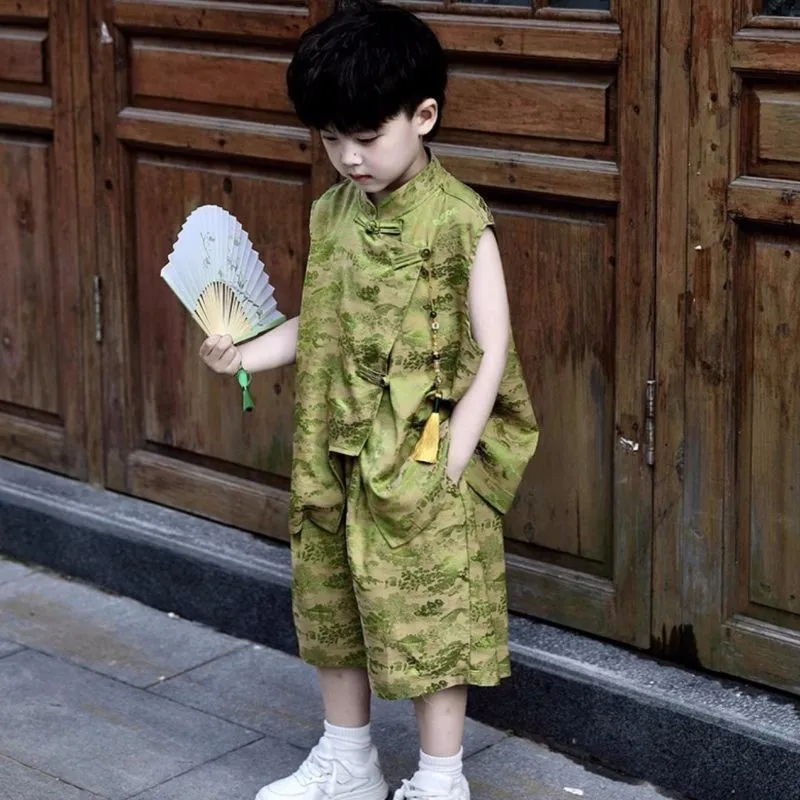 Children's Summer Buckle Top Clothing Set 2026 Boys' New Chinese Performance Kids' Tang Sleeveless Top Pants 2-piece Set LJ704
Children's Summer Buckle Top Clothing Set 2026 Boys' New Chinese Performance Kids' Tang Sleeveless Top Pants 2-piece Set LJ704