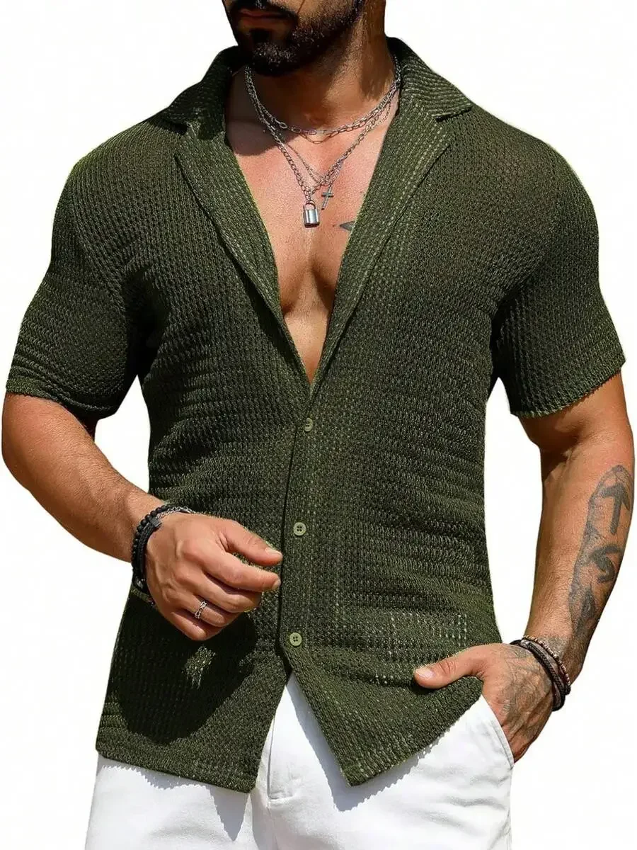 Mens Knitted Short Sleeve Cardigan Shirt Casual Solid Color Summer Top
Mens Knitted Short Sleeve Cardigan Shirt Casual Solid Color Summer Top