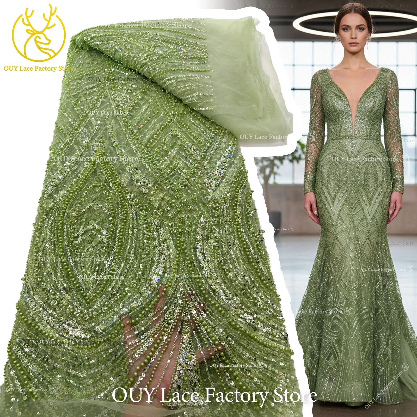 African Beaded Embroidery Lace Fabric 5 Yards High Quality Elegant Sequins Lace Fabric Green Nigerian For Wedding Evening Dress
African Beaded Embroidery Lace Fabric 5 Yards High Quality Elegant Sequins Lace Fabric Green Nigerian For Wedding Evening Dress