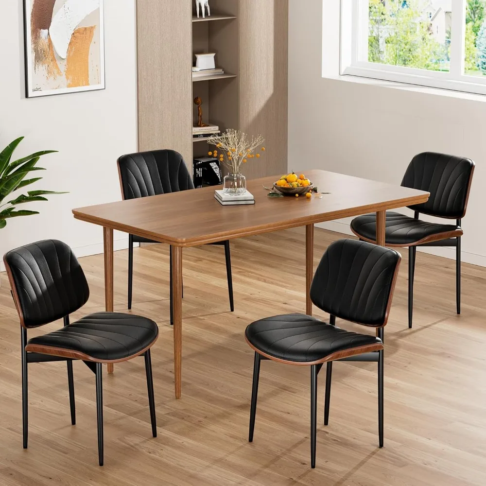 Dining Chairs Set of 4, Mid-Century Modern Upholstered PU Leather Chairs with Walnut Bentwood Back and Metal Legs Adjustable Fee 
Dining Chairs Set of 4, Mid-Century Modern Upholstered PU Leather Chairs with Walnut Bentwood Back and Metal Legs Adjustable Fee