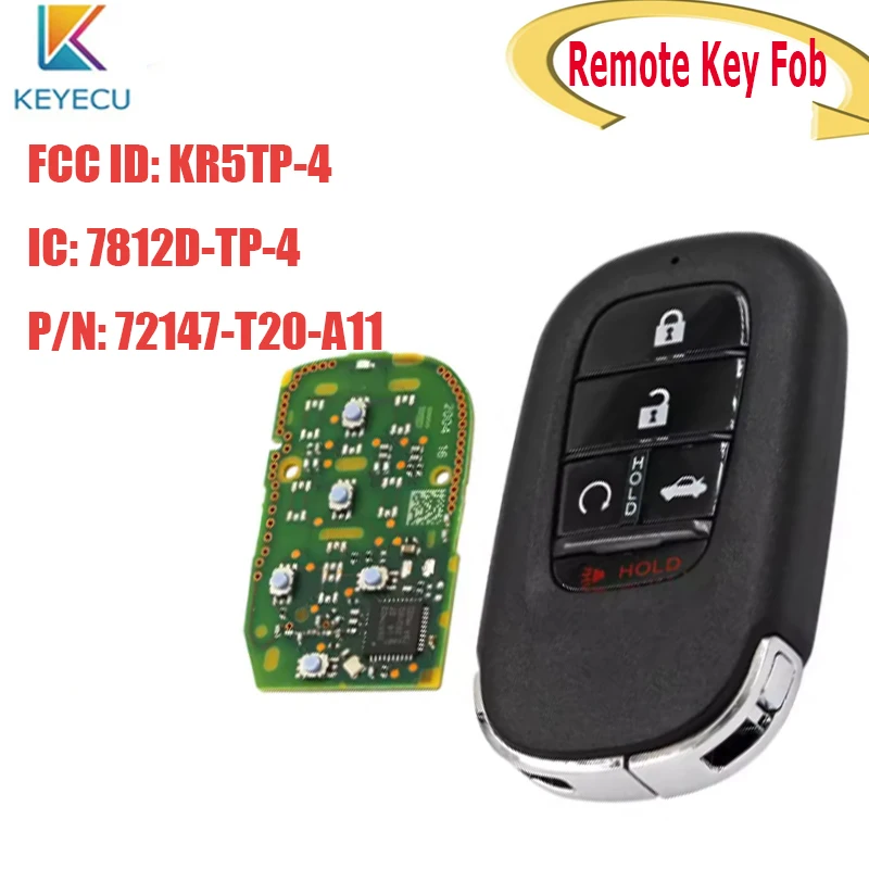 KEYECU Smart Remote Car Key Fob for Honda Accord Civic HR-V CR-V Pilot 2022 2023 2024 433.92MHz 4A Chip 72147-T20-A11 4/5Buttons
KEYECU Smart Remote Car Key Fob for Honda Accord Civic HR-V CR-V Pilot 2022 2023 2024 433.92MHz 4A Chip 72147-T20-A11 4/5Buttons