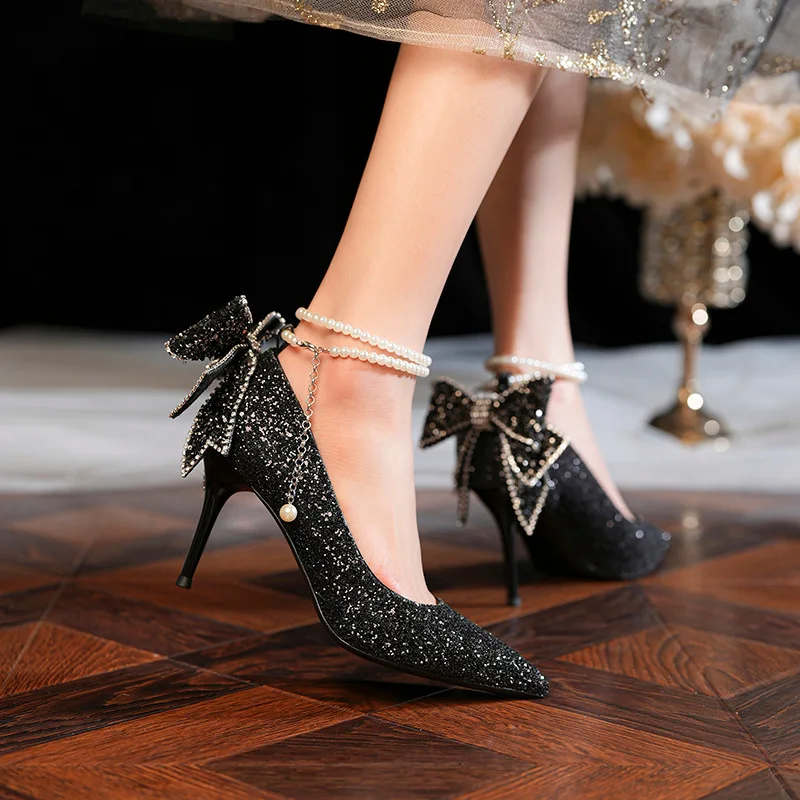 2025 new Women pumps thin heel crystal sequins pointed toe bar mitzvah pearl chain bow women's high heels wedding shoes Beianji
2025 new Women pumps thin heel crystal sequins pointed toe bar mitzvah pearl chain bow women's high heels wedding shoes Beianji