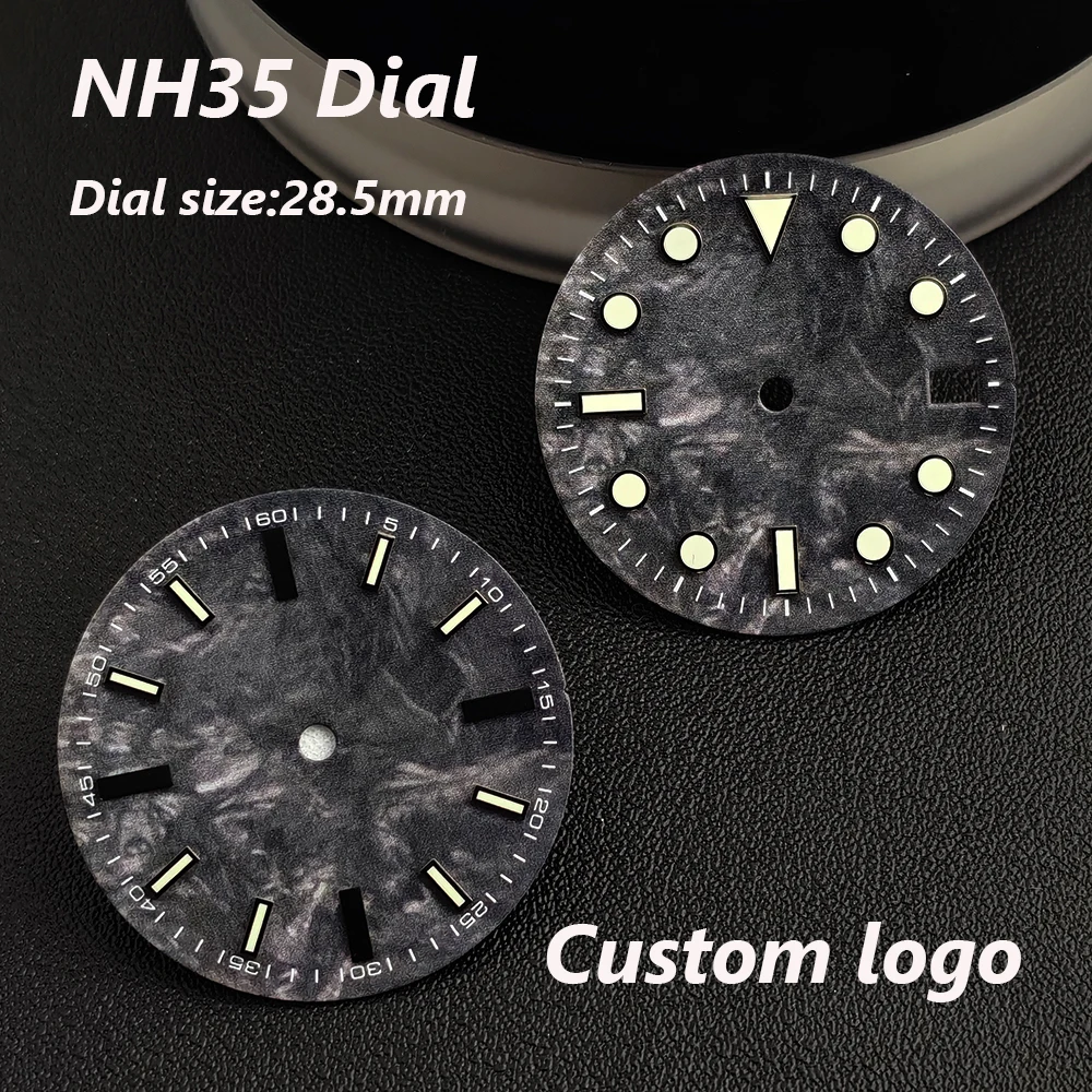NH35 dial men's watch 28.5mm custom logo dial green illuminated dial suitable for NH35 movement watch accessories
NH35 dial men's watch 28.5mm custom logo dial green illuminated dial suitable for NH35 movement watch accessories