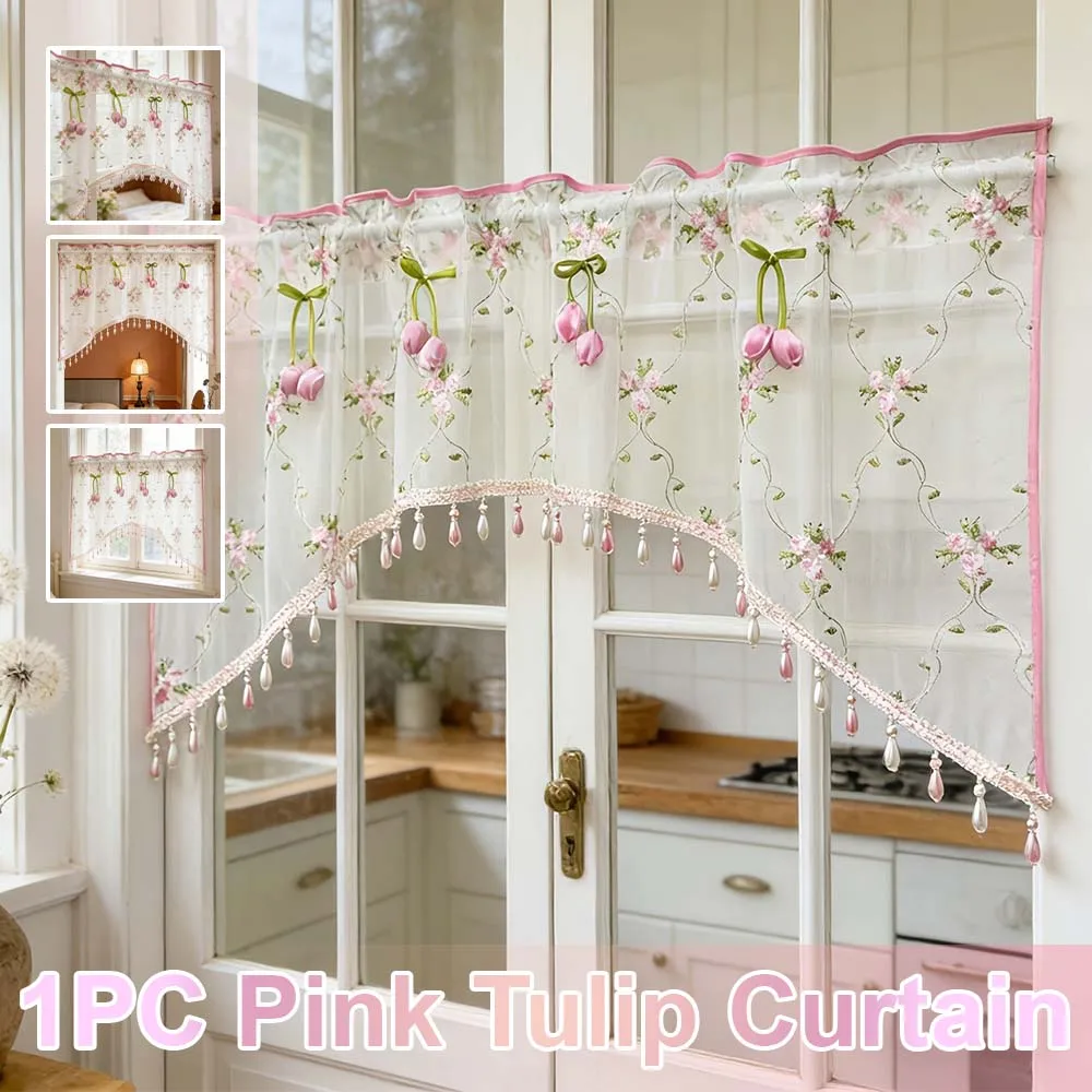 Country Style Beaded Sheer Curtain Pink Tulip Floral Window Valance Dustproof Short Curtain for Kitchen Bedroom Farmhouse Home
Country Style Beaded Sheer Curtain Pink Tulip Floral Window Valance Dustproof Short Curtain for Kitchen Bedroom Farmhouse Home