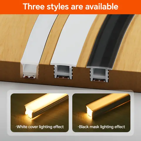1M-10M LED Neon Rope Tube Soft Silicone Diffuser Channel Black/White Flexible Ribbon Strip Light for Recessed Channel Strip Tube