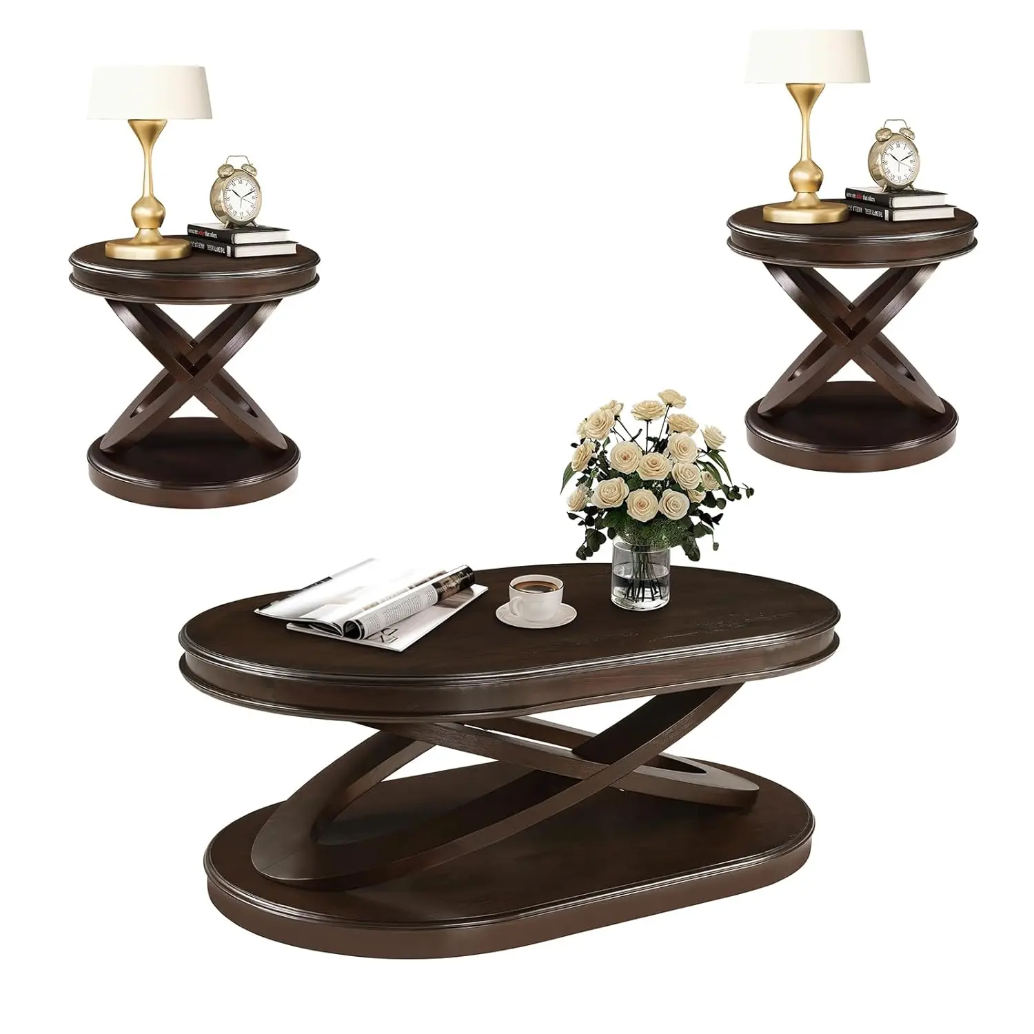 Wood Coffee Table Set Of 3, Oval Coffee Table And Round End Tables Living Room Set Of 2, Vintage Side Table With, Customized
Wood Coffee Table Set Of 3, Oval Coffee Table And Round End Tables Living Room Set Of 2, Vintage Side Table With, Customized