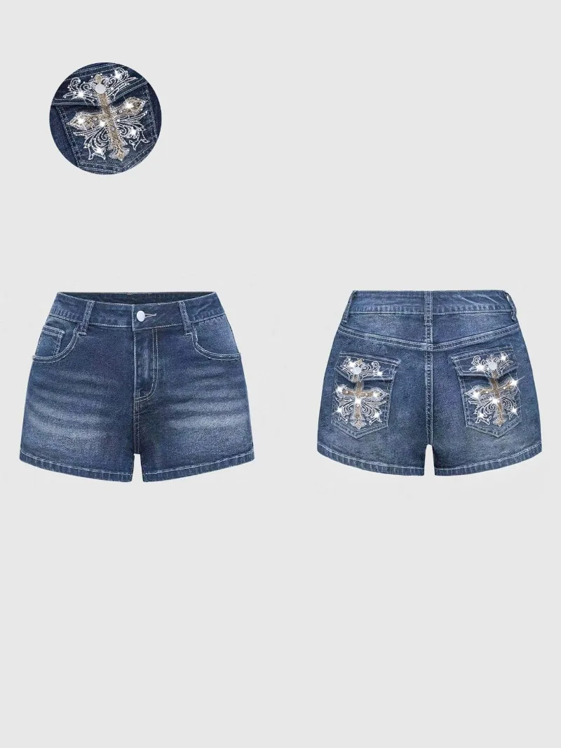 Y2K Ultra-low Waist Denim Shorts with Back Wing Decoration Rhinestone Sexy Exposed Navel Outfit
Y2K Ultra-low Waist Denim Shorts with Back Wing Decoration Rhinestone Sexy Exposed Navel Outfit