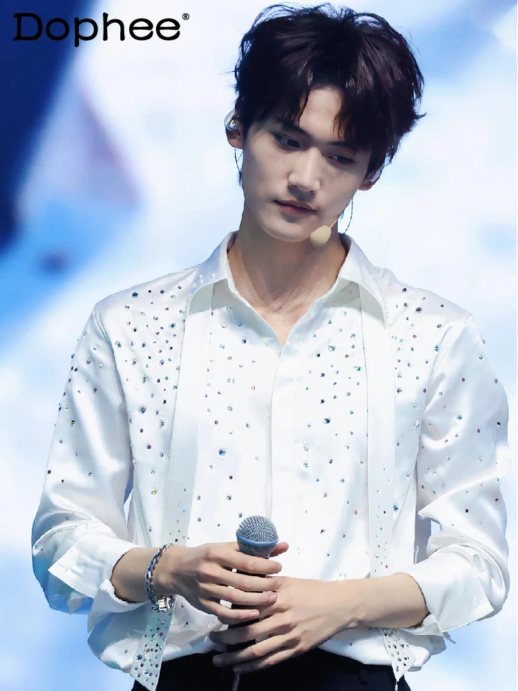 Spring Autumn New White High-End Heavy-Duty Rhinestone Shirt for Men Loose Versatile Stylish Long-Sleeve Turn-Down Collar Shirt
Spring Autumn New White High-End Heavy-Duty Rhinestone Shirt for Men Loose Versatile Stylish Long-Sleeve Turn-Down Collar Shirt