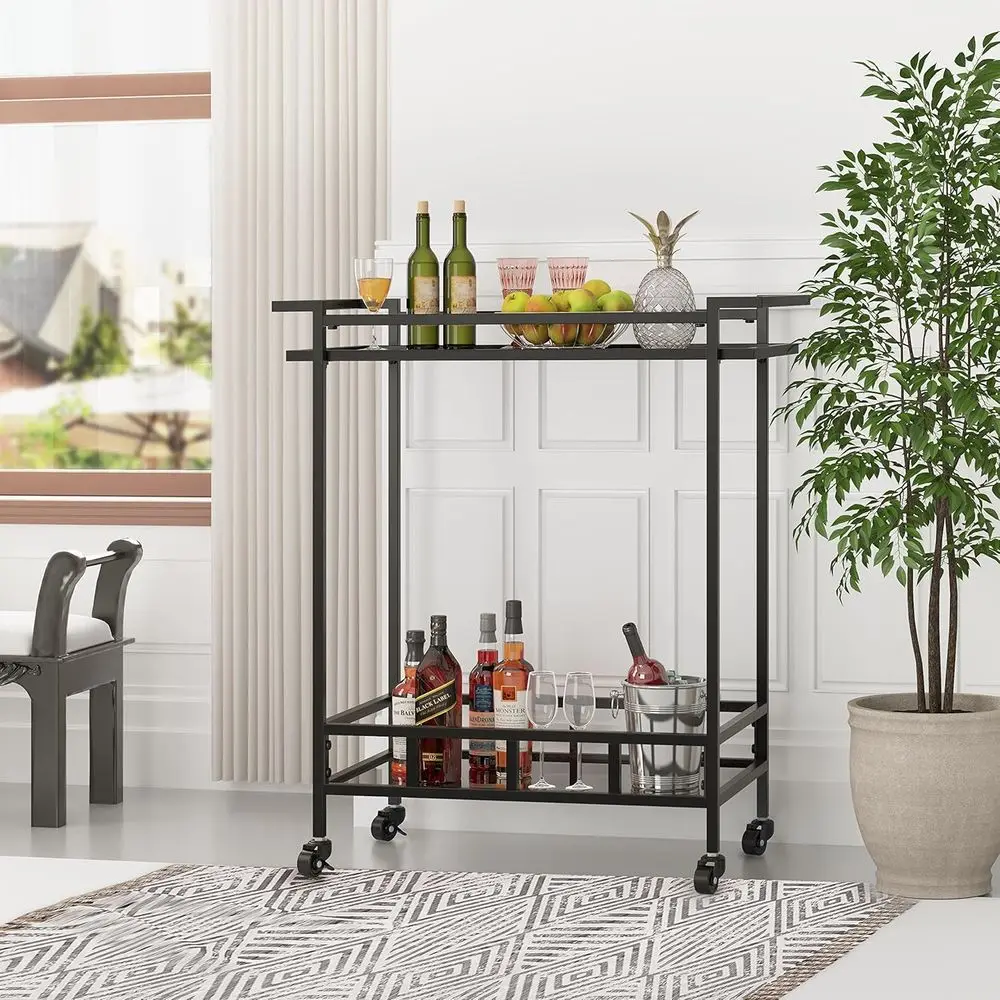 Sleek Rolling Bar Cart with 2 Shelves, Wine & Glass Holders for Home, Kitchen, Dining
Sleek Rolling Bar Cart with 2 Shelves, Wine & Glass Holders for Home, Kitchen, Dining
