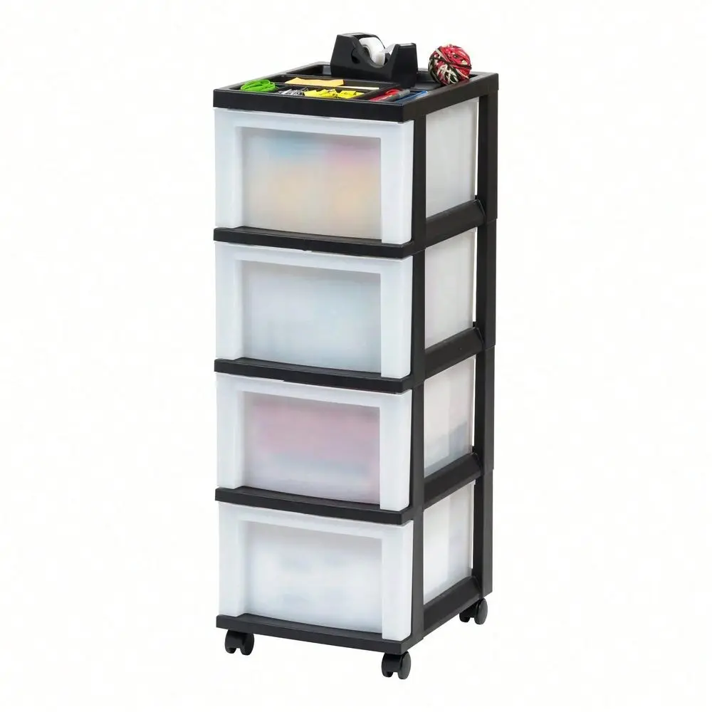 Narrow Plastic Storage Drawer Cart With Organizer Top, Black
Narrow Plastic Storage Drawer Cart With Organizer Top, Black
