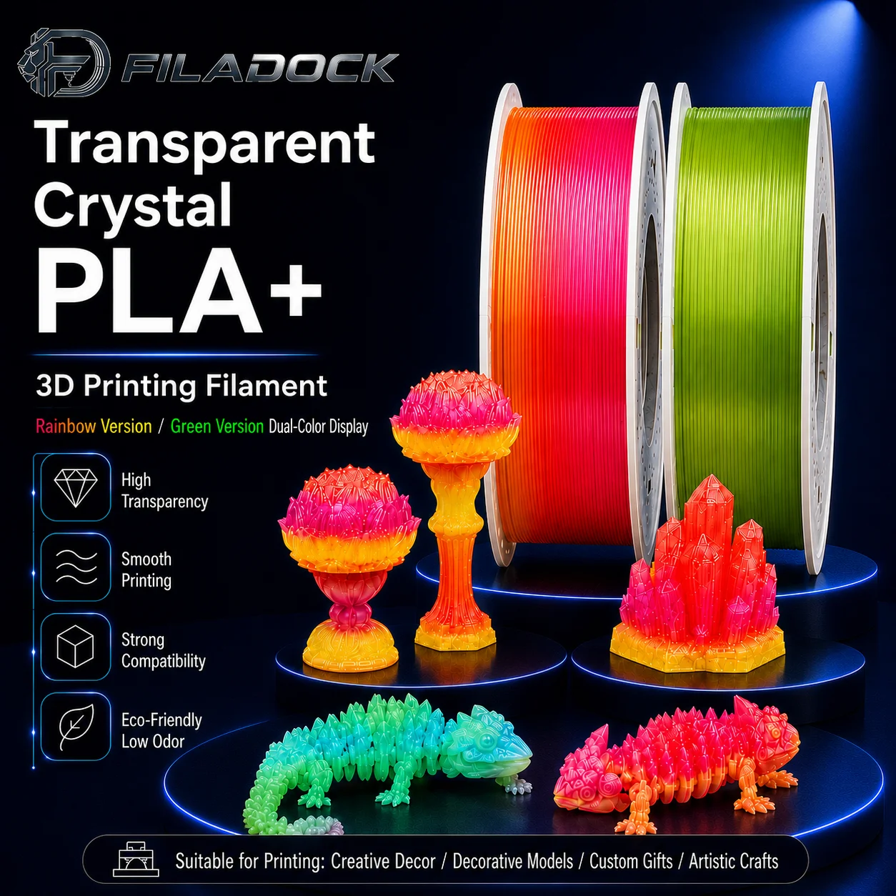 Translucent Crystal PLA+ 1.75mm 3D Printer Filament Rainbow/Green Dual Color Silk PLA+ Semi Transparent Smooth Printing for FDM
Translucent Crystal PLA+ 1.75mm 3D Printer Filament Rainbow/Green Dual Color Silk PLA+ Semi Transparent Smooth Printing for FDM