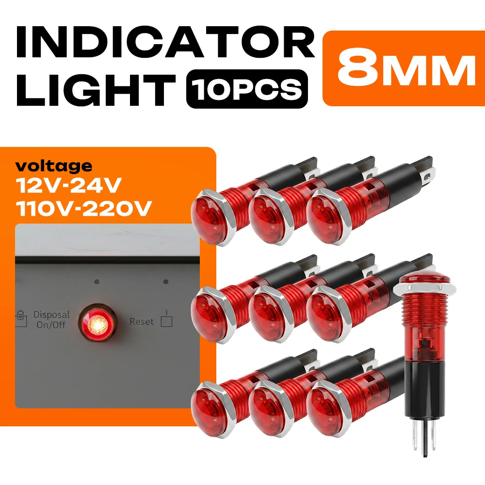 FILN 10PCS 8mm IP67 Waterproof LED Indicator Light 12-24V 2-Pin Mount Warning Lamp for Car Marine Boat Industrial Control Dashbo
FILN 10PCS 8mm IP67 Waterproof LED Indicator Light 12-24V 2-Pin Mount Warning Lamp for Car Marine Boat Industrial Control Dashbo
