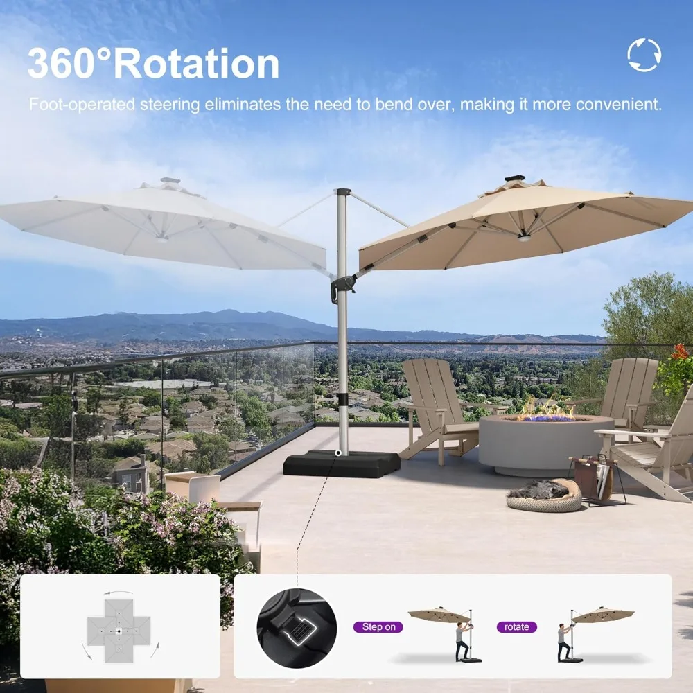 11ft Patio Umbrella with Lights Outdoor Round Cantilever Solar Powered LED Umbrella with 360-degree Rotation, Customized
11ft Patio Umbrella with Lights Outdoor Round Cantilever Solar Powered LED Umbrella with 360-degree Rotation, Customized