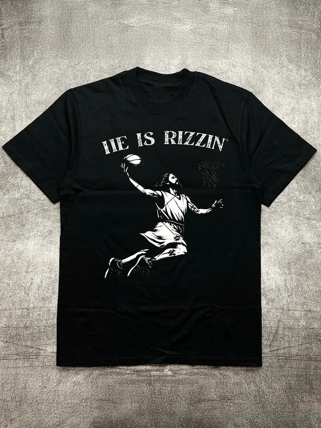 Black 200g Cotton Men's T-Shirt, Fun Text with Figure Dunking Heat-Transfer Print
Black 200g Cotton Men's T-Shirt, Fun Text with Figure Dunking Heat-Transfer Print