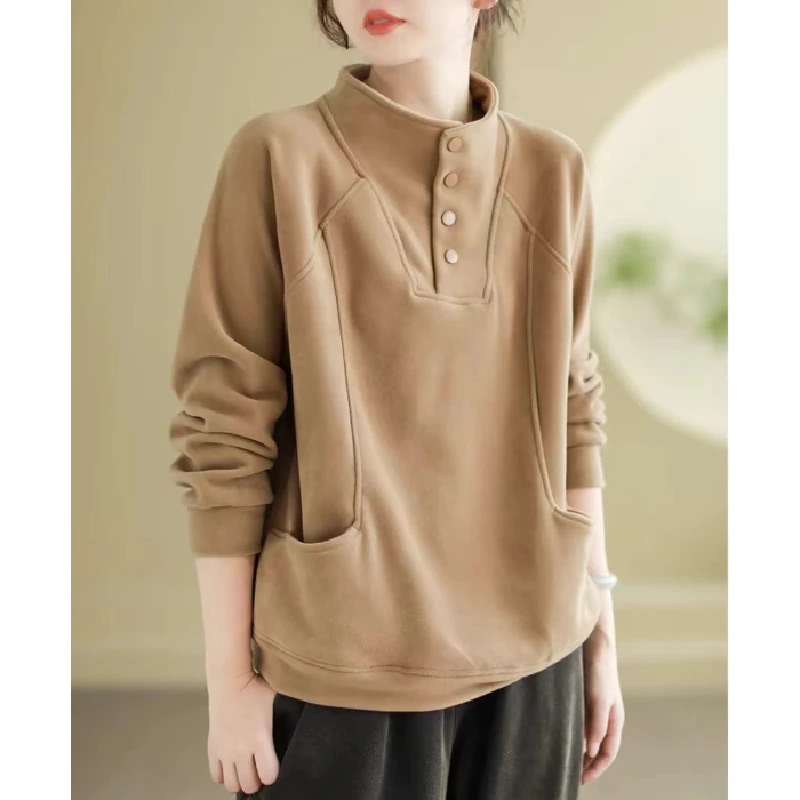 Thickened Velvet Hoodie Women's Loose Korean Style Warmth Button Design Sense Pocket Splicing Meat Covering Versatile Neckline
Thickened Velvet Hoodie Women's Loose Korean Style Warmth Button Design Sense Pocket Splicing Meat Covering Versatile Neckline