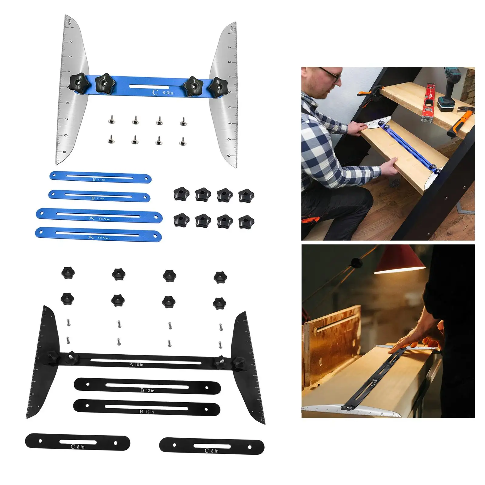 Adjustable Stair Treads Template Measuring Stair Jig, Stair Treads for Stairs, , Partitions, Shelf Layout and Cutting Drywall
Adjustable Stair Treads Template Measuring Stair Jig, Stair Treads for Stairs, , Partitions, Shelf Layout and Cutting Drywall