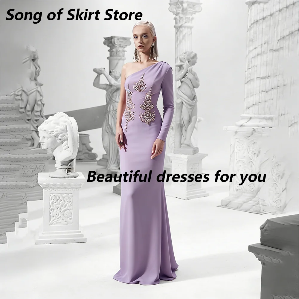 Sexy One Shoulder Evening Dress Customized Beading Crystal Pleat Chiffon Skirt Arabian Prom Dresses Lilac Party Gown
Sexy One Shoulder Evening Dress Customized Beading Crystal Pleat Chiffon Skirt Arabian Prom Dresses Lilac Party Gown