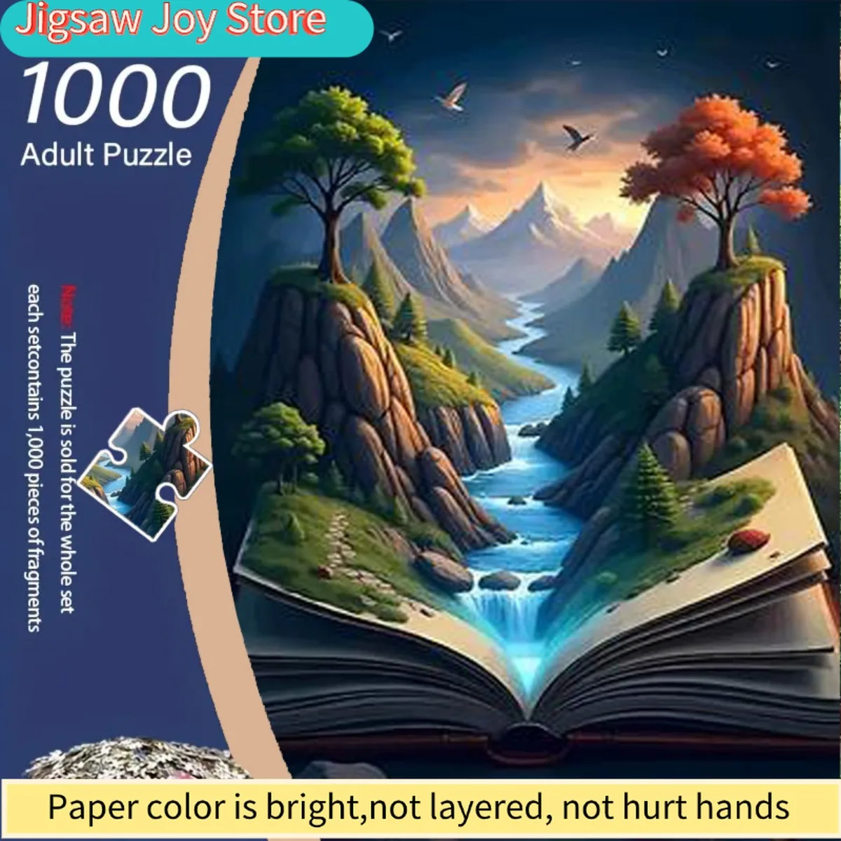 A 1000pcs Jigsaw Puzzle for Adults Featuring an Open Book That Displays Fantasy Scenes with Trees, Rivers, And Birds. Ideal fo
A 1000pcs Jigsaw Puzzle for Adults Featuring an Open Book That Displays Fantasy Scenes with Trees, Rivers, And Birds. Ideal fo