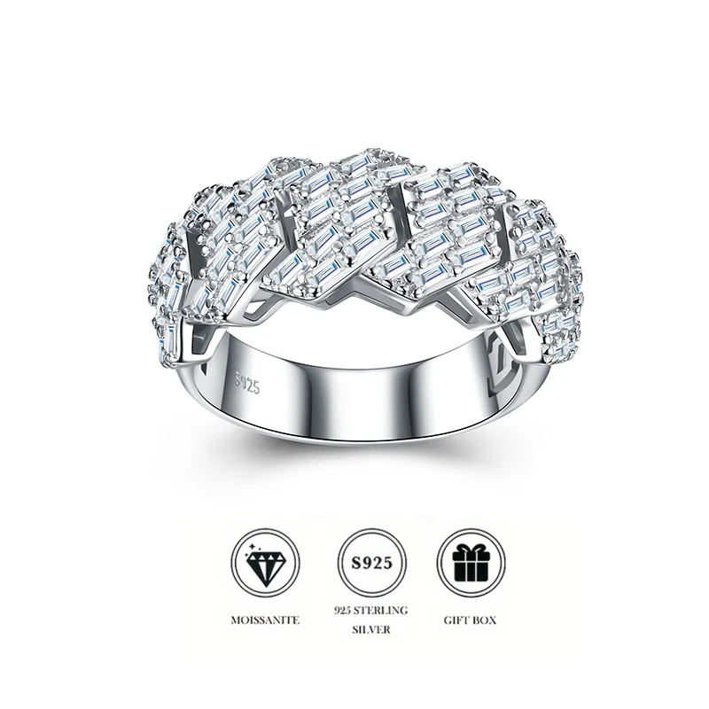 D-color VVS Moissanite Rhombus Ring, Unisex European and American Hip-hop Full-set Ring, 925 Silver Ring
D-color VVS Moissanite Rhombus Ring, Unisex European and American Hip-hop Full-set Ring, 925 Silver Ring