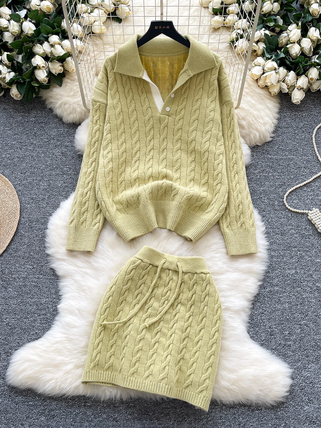 Korean Sle Lazy Sweater Set Women Loose Slimming Collar Long Sve Twist Knitted Top Bodycon Skirt Autumn Faion Set
Korean Sle Lazy Sweater Set Women Loose Slimming Collar Long Sve Twist Knitted Top Bodycon Skirt Autumn Faion Set