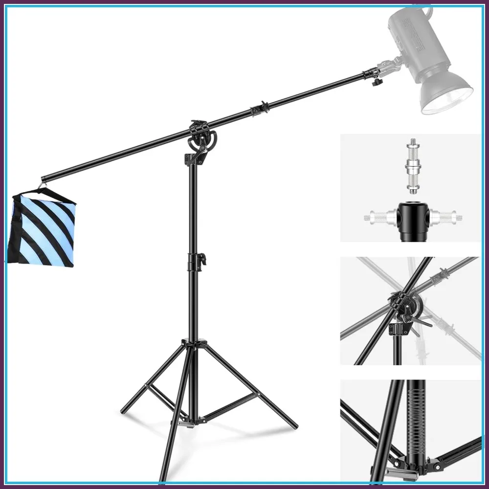 2-in-1 Photography Light Stand, 9.7ft Heavy Duty Aluminum Tripod with 3.8ft Boom Arm and Sandbag for Studio Video
2-in-1 Photography Light Stand, 9.7ft Heavy Duty Aluminum Tripod with 3.8ft Boom Arm and Sandbag for Studio Video