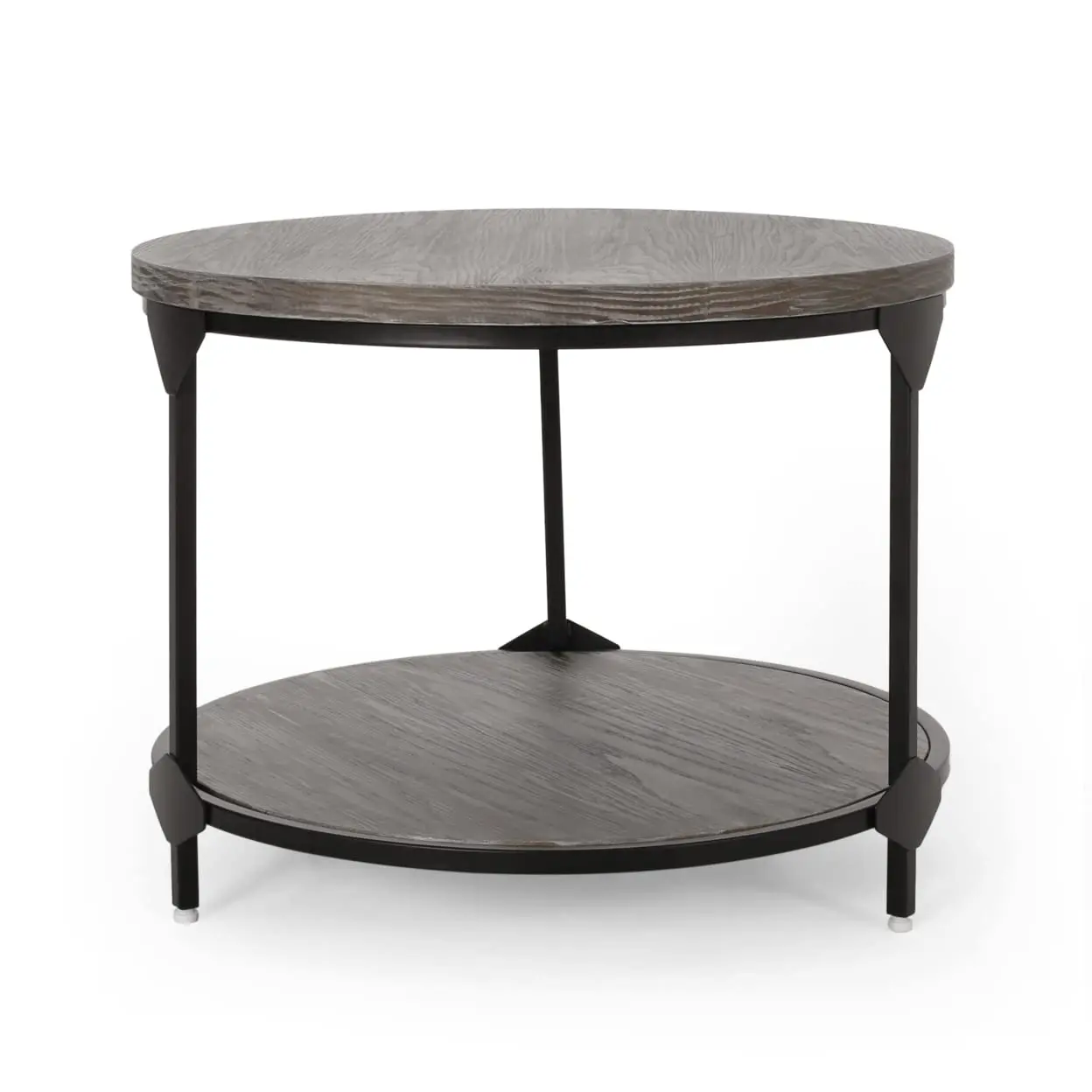 Modern Industrial Style Round Two-Tier Coffee Table With Gray Wood Top And Black Metal Frame
Modern Industrial Style Round Two-Tier Coffee Table With Gray Wood Top And Black Metal Frame
