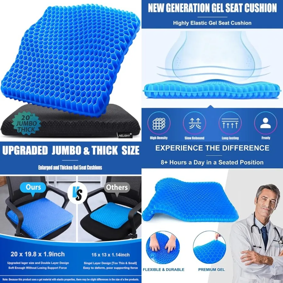 20 Gel Seat Cushion for Long Sitting Thick Office Chair Cushion Wheelchair Cushions for Pressure Sores NonSlip Desk Chair Car S
20 Gel Seat Cushion for Long Sitting Thick Office Chair Cushion Wheelchair Cushions for Pressure Sores NonSlip Desk Chair Car S