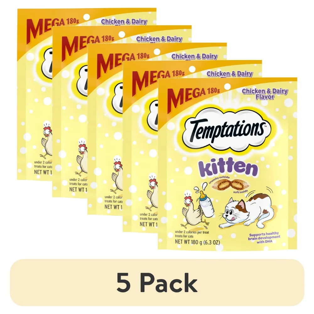 (5 pack) Temptations Chicken and Dairy Flavor Crunchy and Soft Dry Kitten Treats, 6.3 oz.
(5 pack) Temptations Chicken and Dairy Flavor Crunchy and Soft Dry Kitten Treats, 6.3 oz.