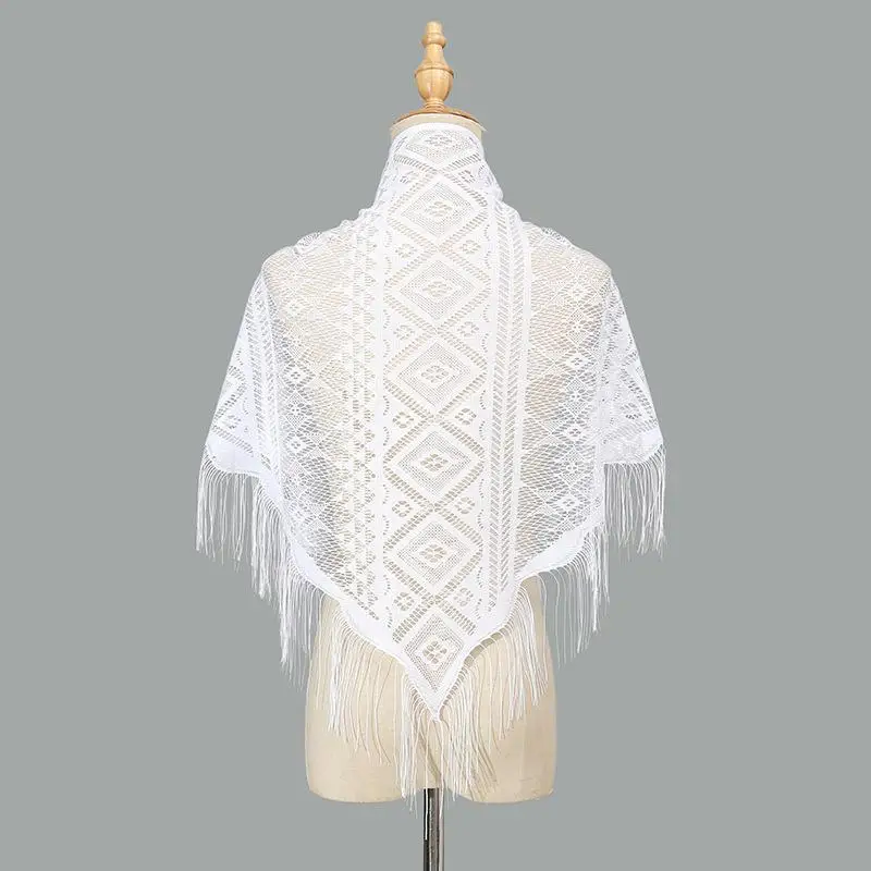 Bridal Polyester Lace Hollow Scarf Pure Color Embroidery Tassel Triangle Shawl Transparent White Mesh Scarves Spring
Bridal Polyester Lace Hollow Scarf Pure Color Embroidery Tassel Triangle Shawl Transparent White Mesh Scarves Spring