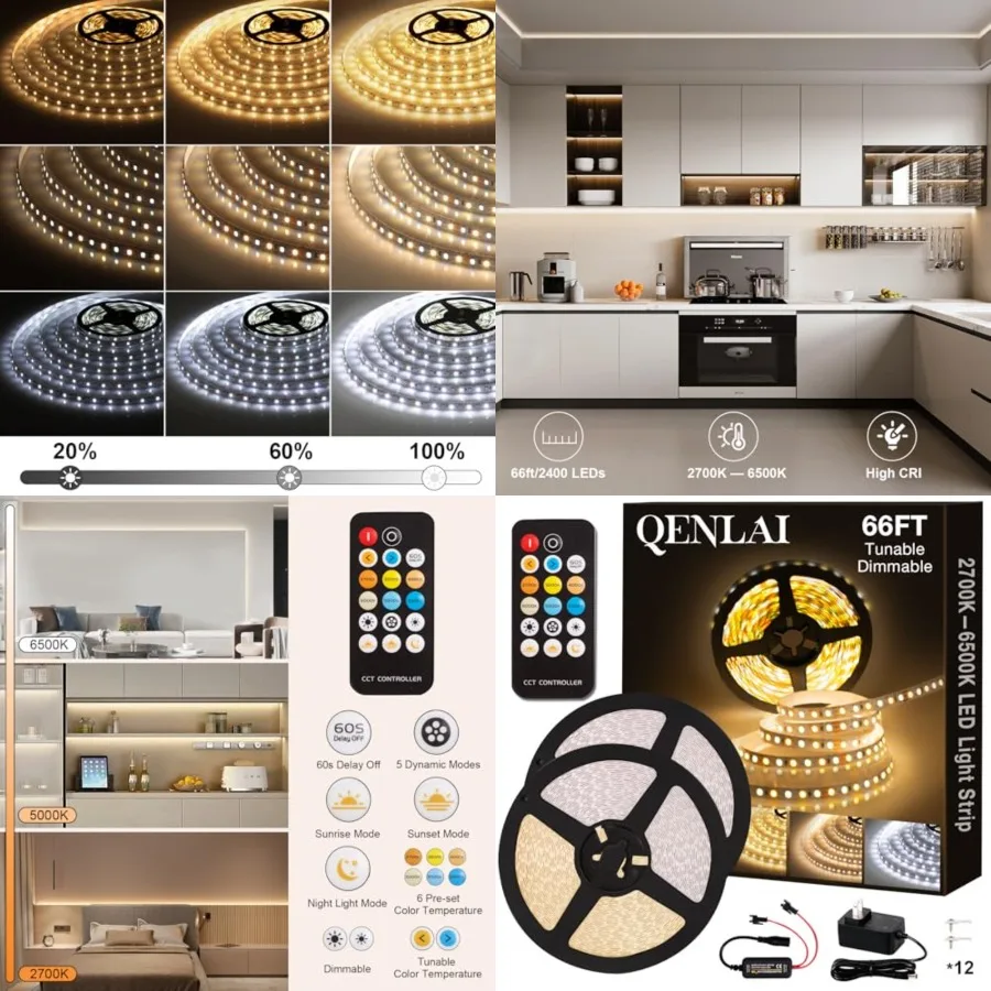 66Feet LED Strip Lights, 2700K-6500K Tunable White LED Light Strip with Remote and Plug, 12V 2400 LEDs Dimmable Cuttable Led Ta
66Feet LED Strip Lights, 2700K-6500K Tunable White LED Light Strip with Remote and Plug, 12V 2400 LEDs Dimmable Cuttable Led Ta