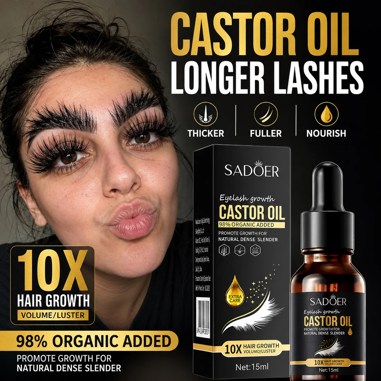 10X+ Castor Oil Eyelash Growth Serum Lash Brow Booster Eyebrow Enhancer Longer Thicker Fuller Lashes Nourish Daily Care Oil 15ML
10X+ Castor Oil Eyelash Growth Serum Lash Brow Booster Eyebrow Enhancer Longer Thicker Fuller Lashes Nourish Daily Care Oil 15ML