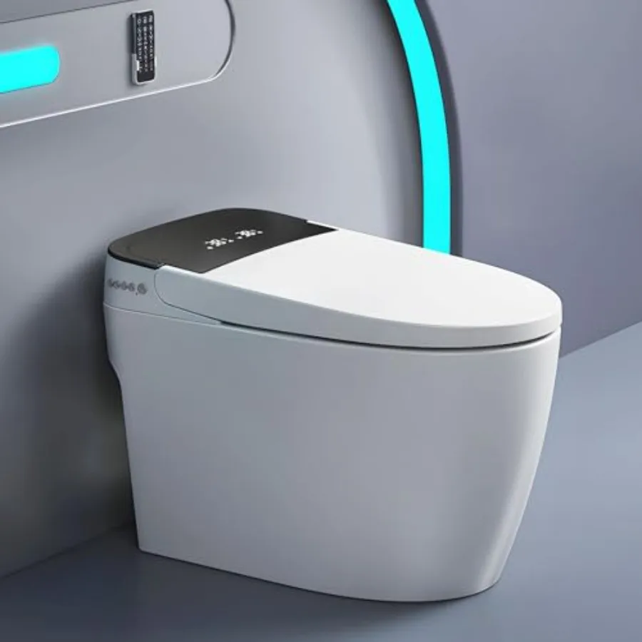 Smart toilet for bathroom use, ceramic material, white color, features auto open/close lid and seat, warm water wash, air dry,
Smart toilet for bathroom use, ceramic material, white color, features auto open/close lid and seat, warm water wash, air dry,
